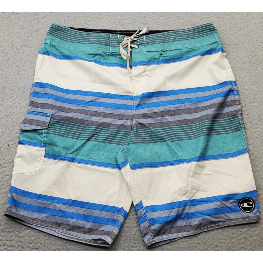 O'Neill Swimwear Shorts Mens 36 Multicolor Striped Surf Drawstring Water Polo